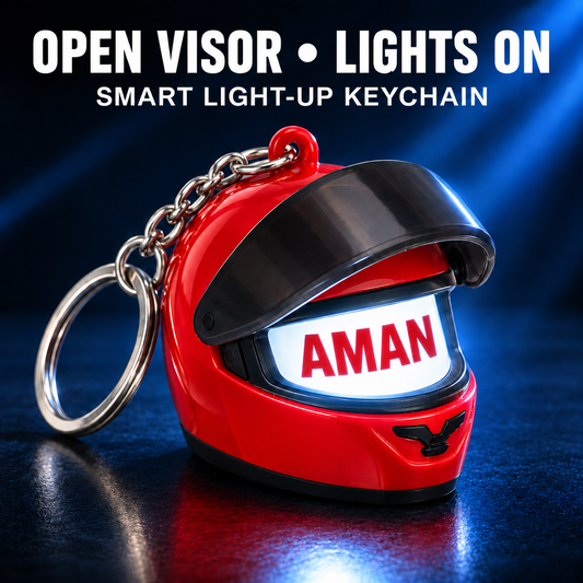 SAPETRO Personalized Smart Light-Up Helmet Keychain With Name