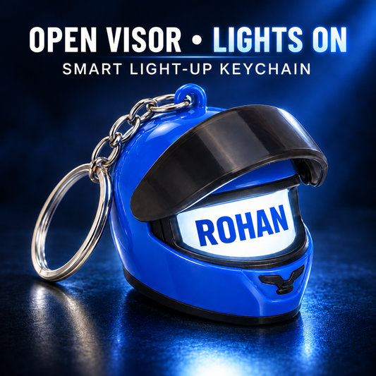 SAPETRO Personalized Smart Light-Up Helmet Keychain With Name