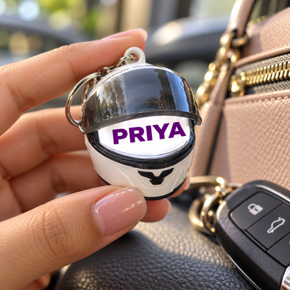 SAPETRO Personalized Smart Light-Up Helmet Keychain With Name