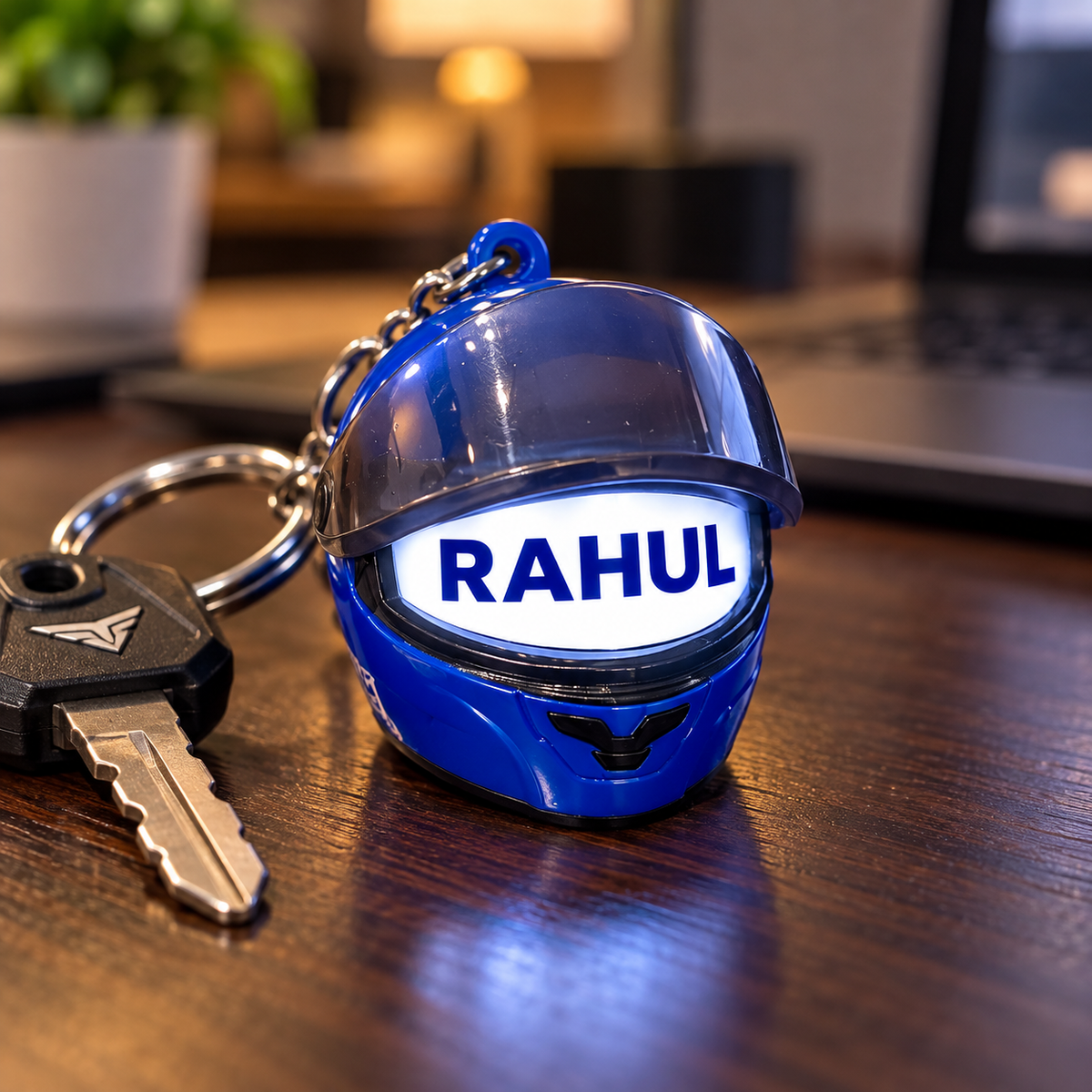 SAPETRO Personalized Smart Light-Up Helmet Keychain With Name