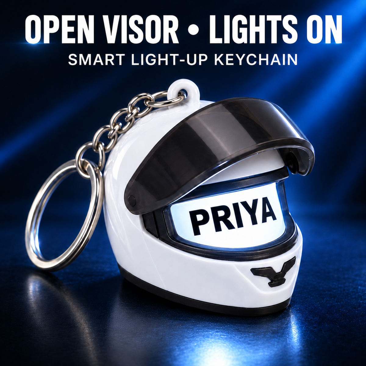 SAPETRO Personalized Smart Light-Up Helmet Keychain With Name
