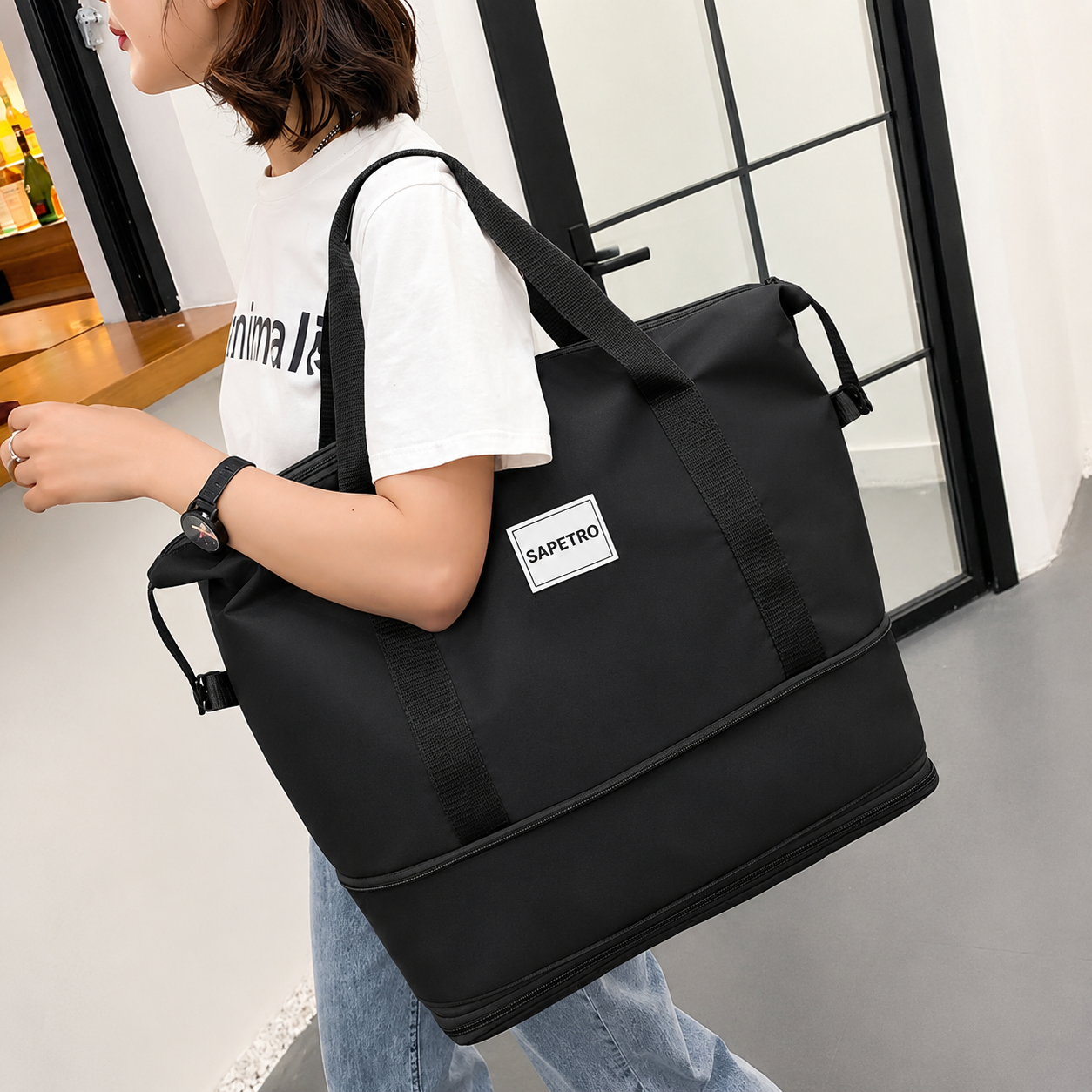 Black foldable travel bag
