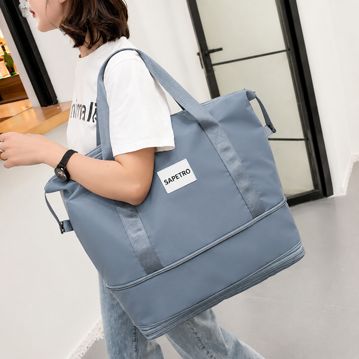 Blue Grey foldable travel bag
