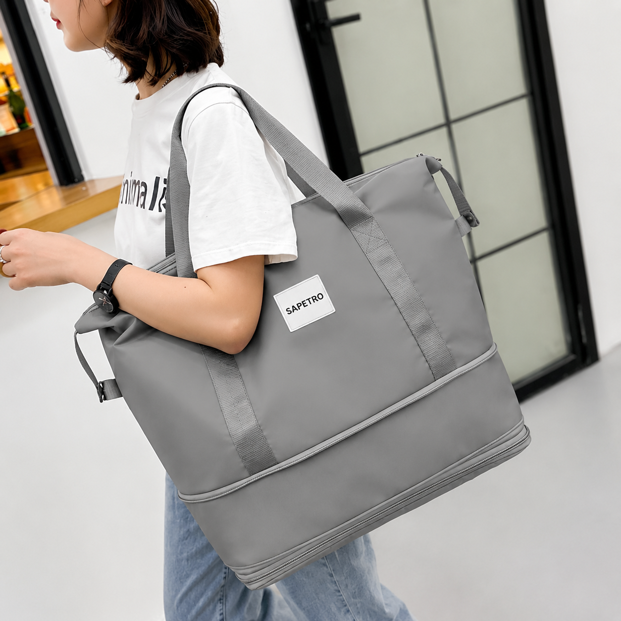 Grey foldable travel bag