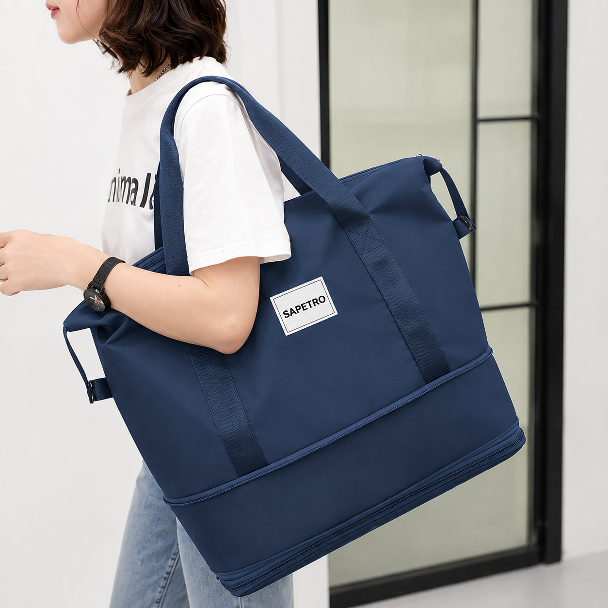 Navy Blue foldable travel bag