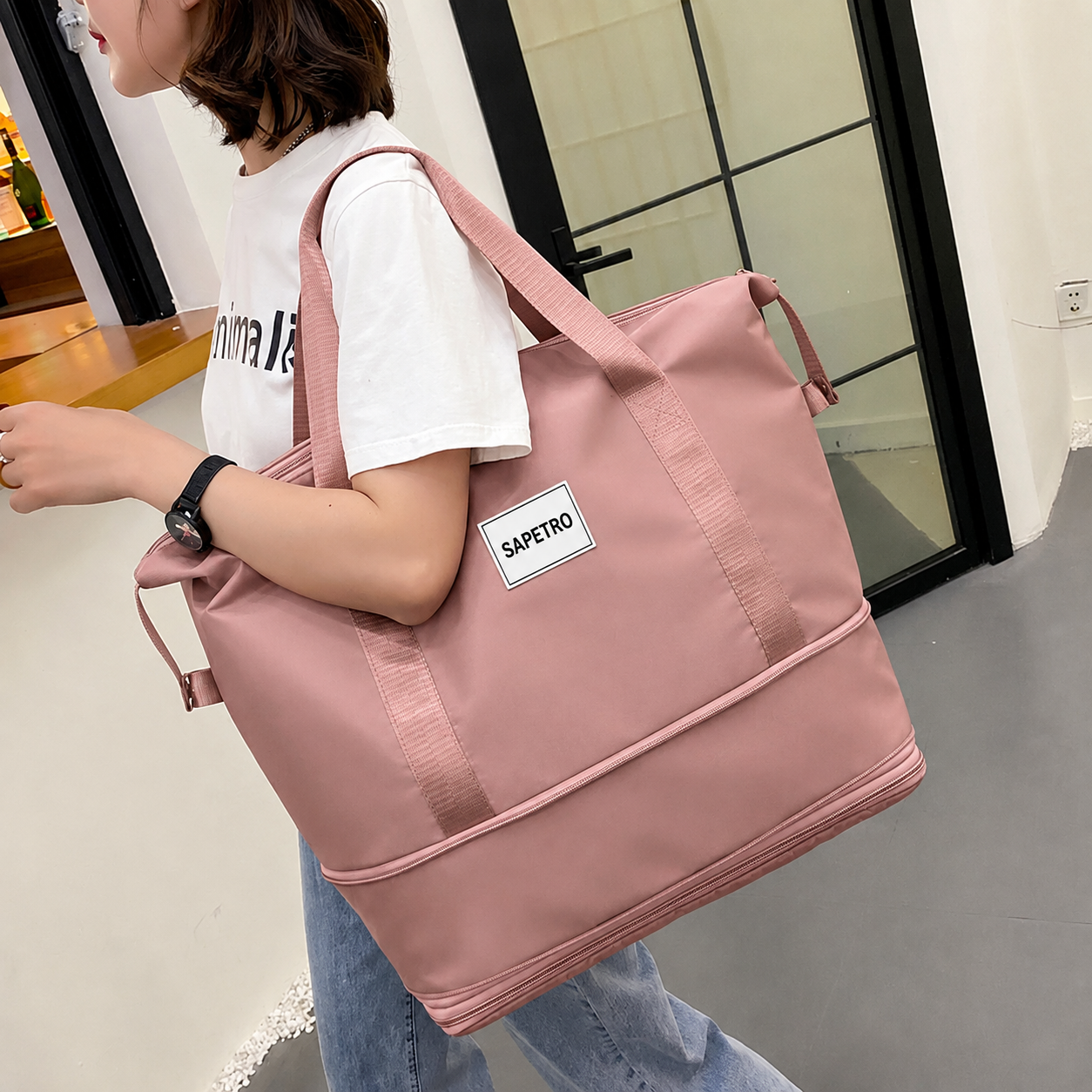 Pink foldable travel bag